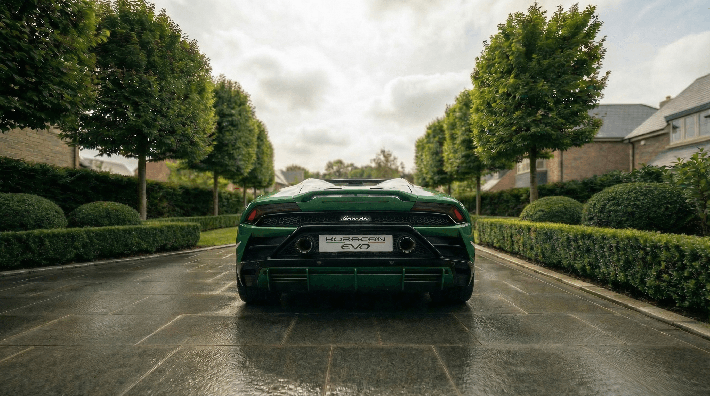 Lamborghini Huracan EVO Spyder Green back view - supercar hire UK