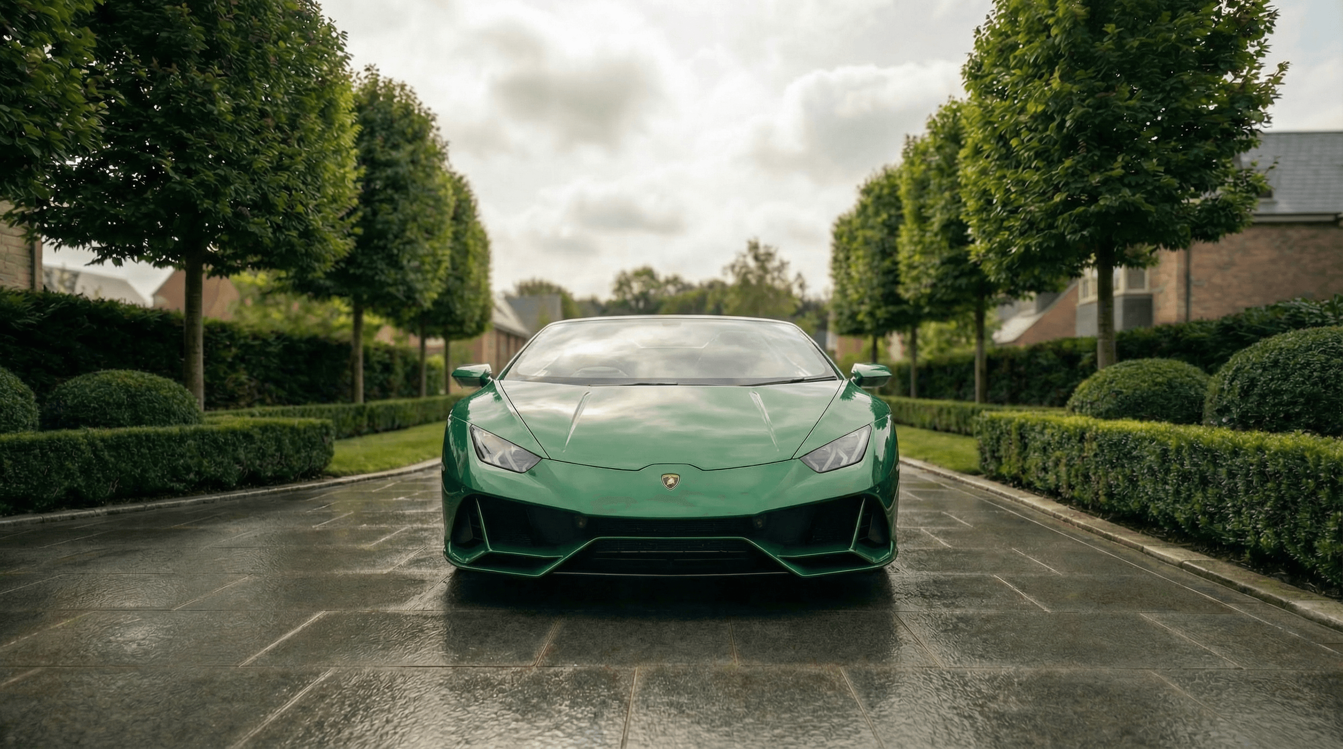 Lamborghini Huracan EVO Spyder Green front view - supercar hire UK