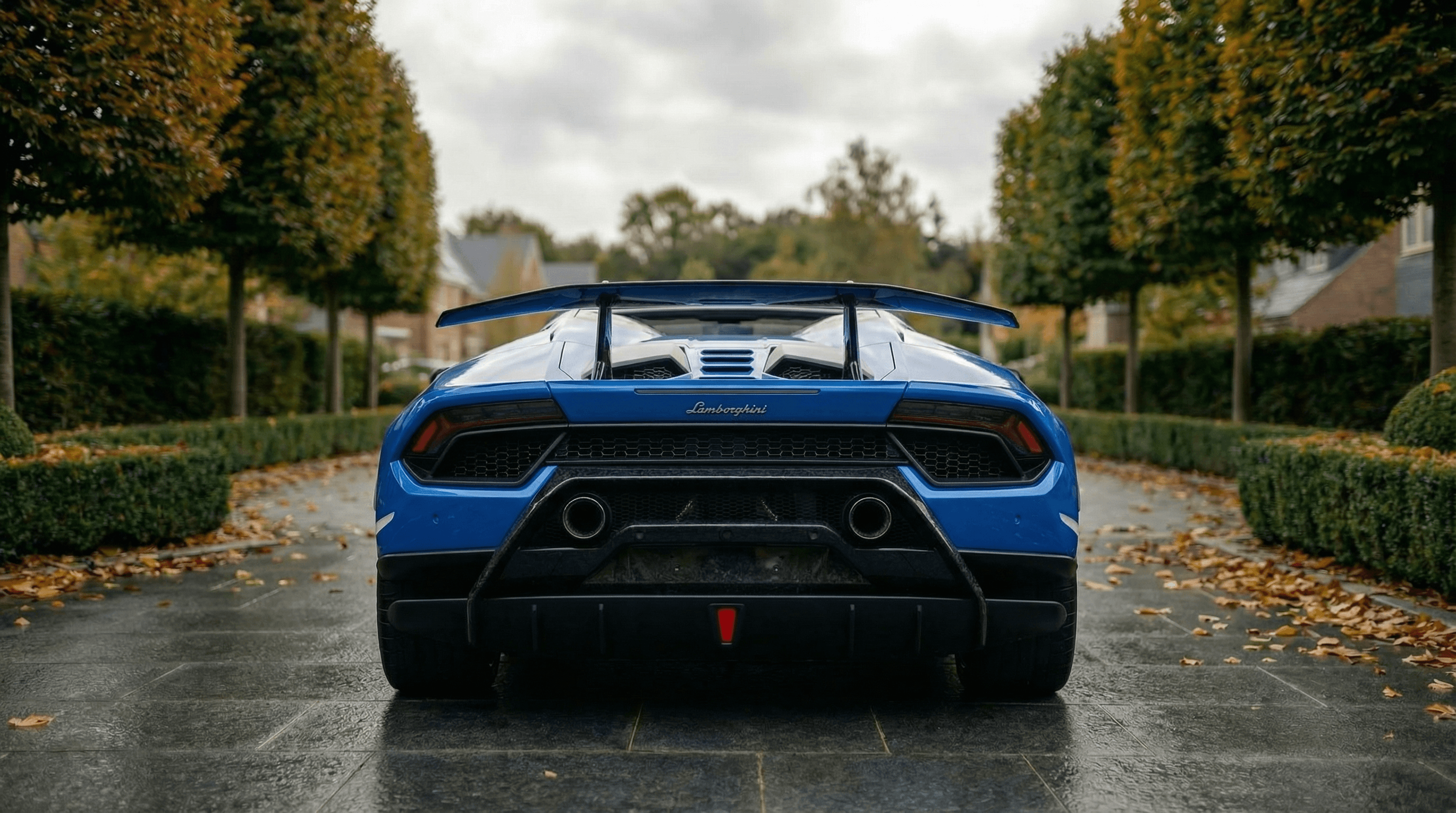 Lamborghini Huracan Performante Spyder Blue back view - supercar hire UK