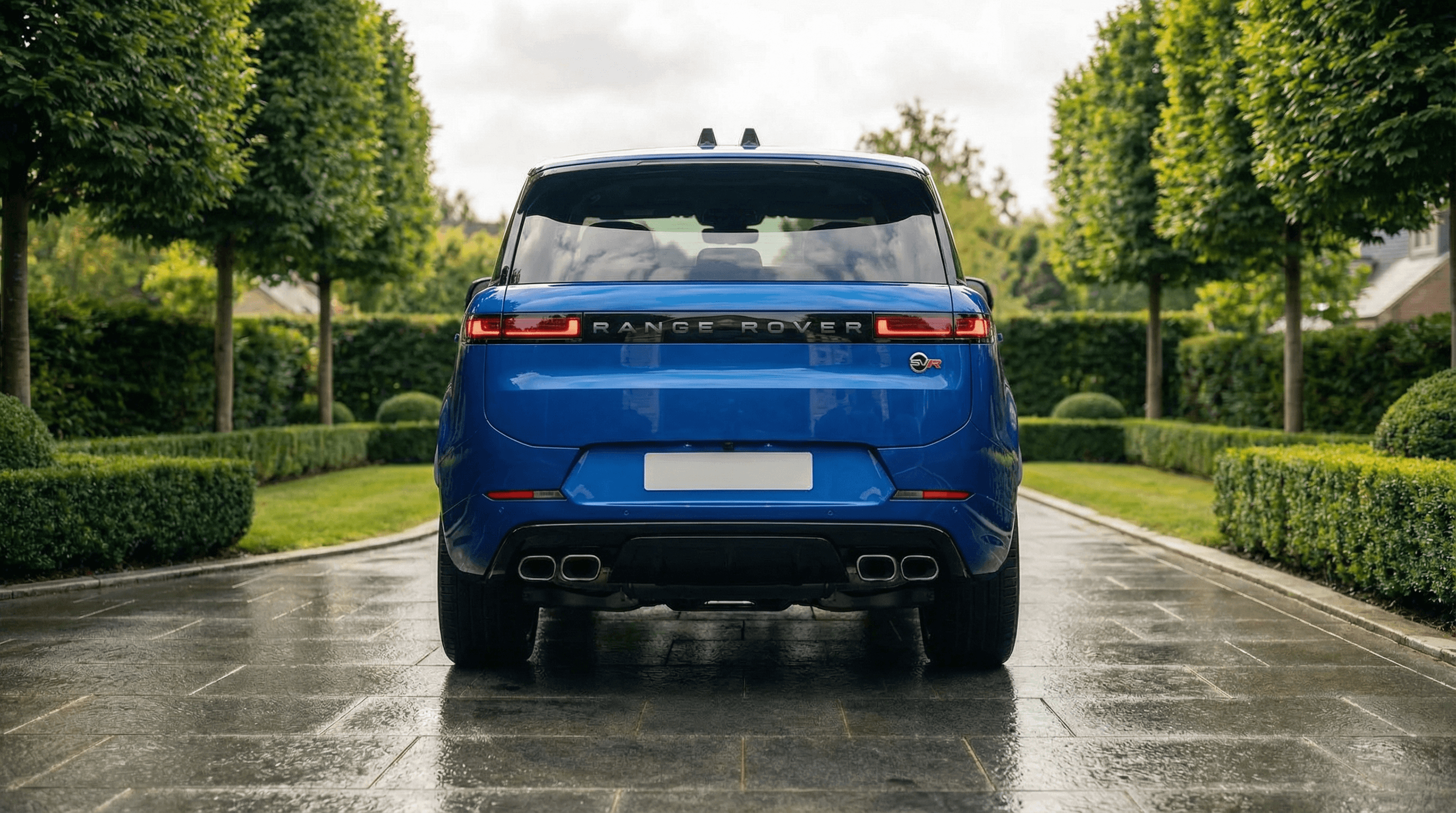 Range Rover Sport Svr Spectral Blue back view - supercar hire UK