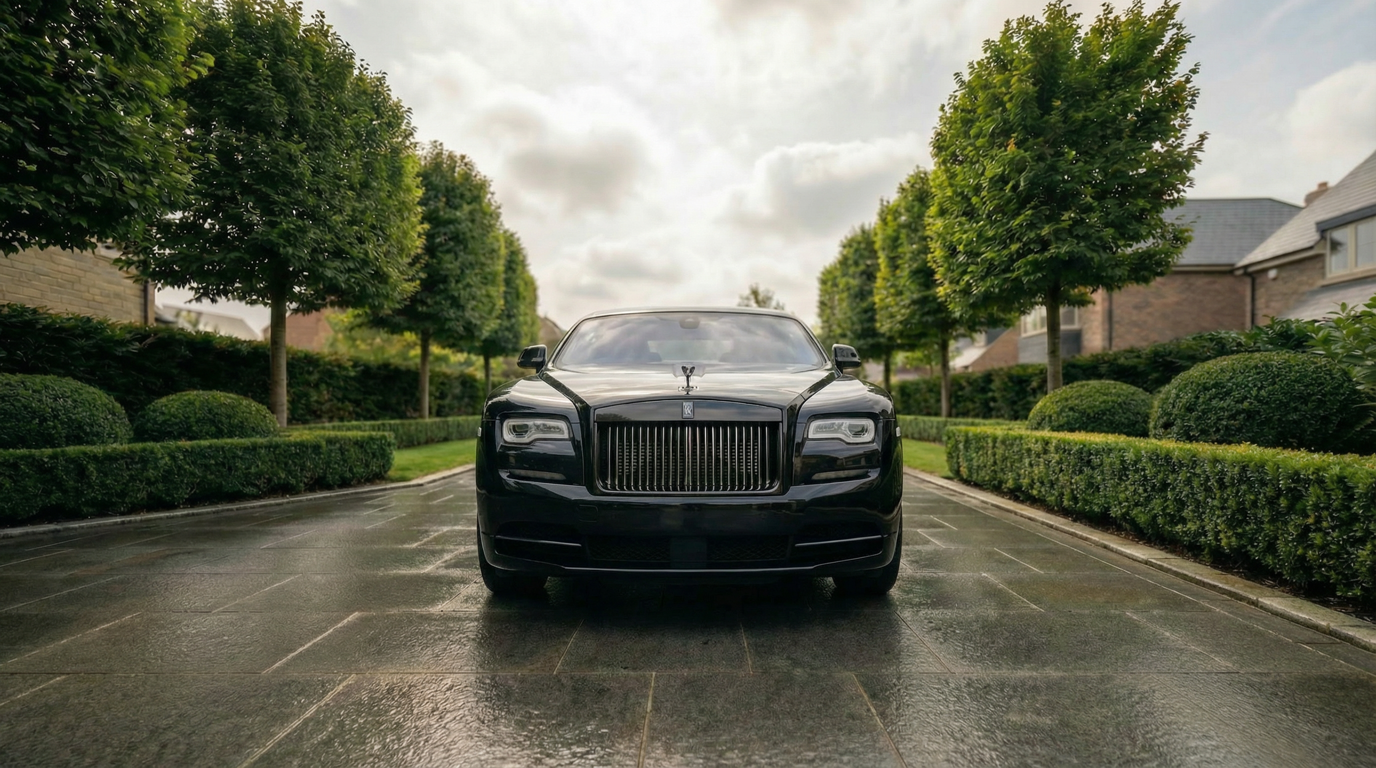 Rolls-Royce Wraith for evening wedding car hire in Leeds — dramatic departure from Yorkshire venue