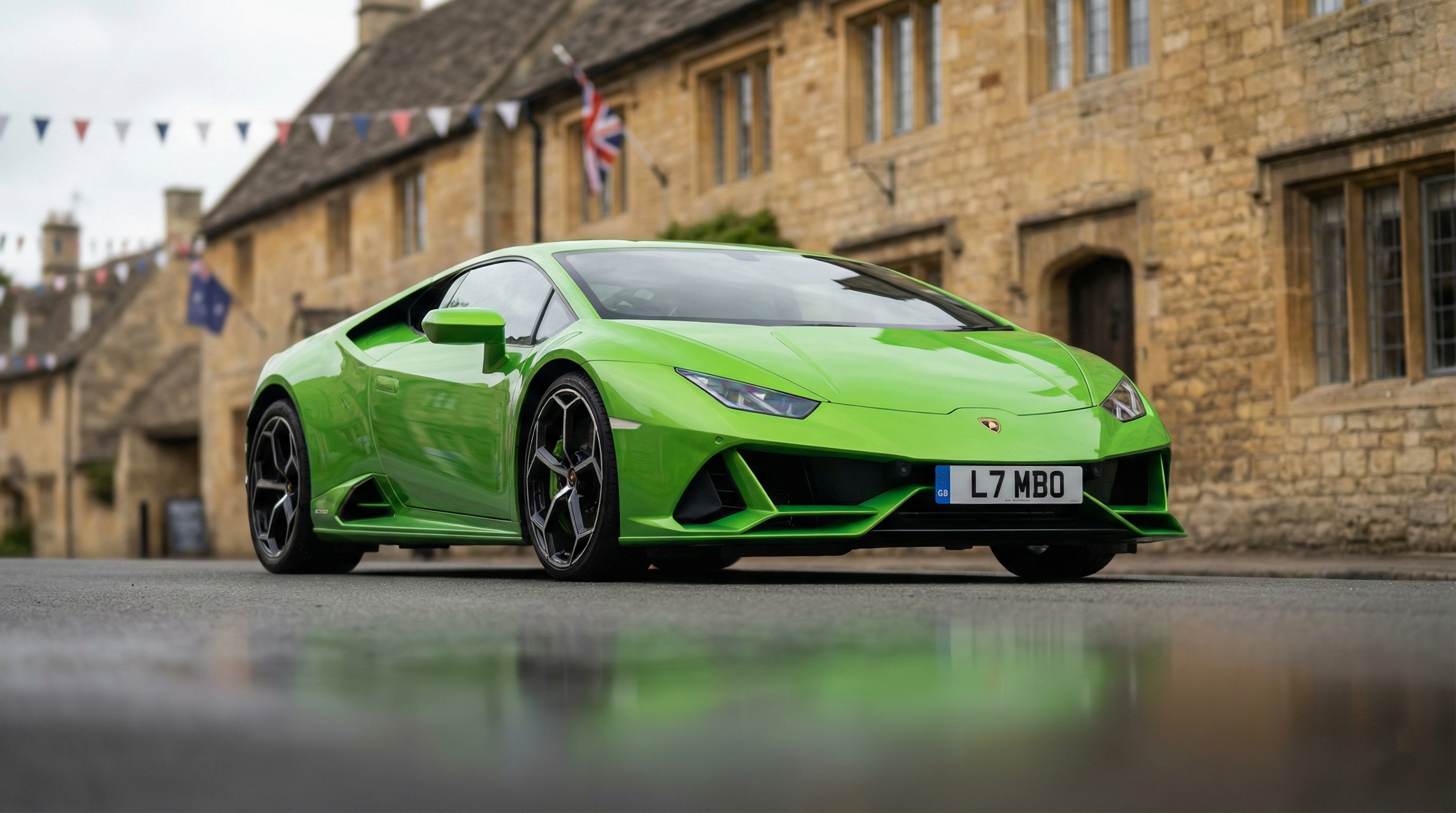 Lamborghini on cobblestones near The Shambles in York — medieval backdrop for supercar photoshoot